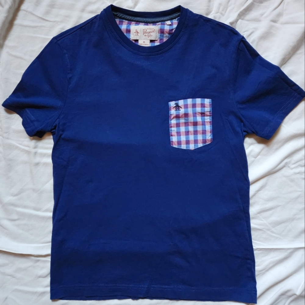Original Penguin Blue Short Sleeve Tee with Checkered Pocket